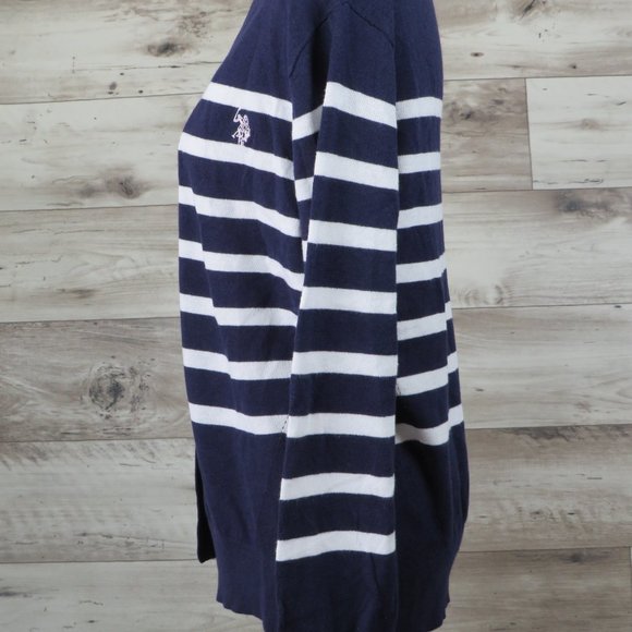 U.S. Polo‎ Assn.* Women's 2 Piece Set Cardigan Sweater Navy/White Blouse~ Medium - Picture 10 of 14